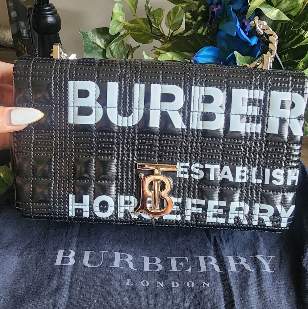 Burberry Horseferry Black Quilted Lambskin Shoulded Bag